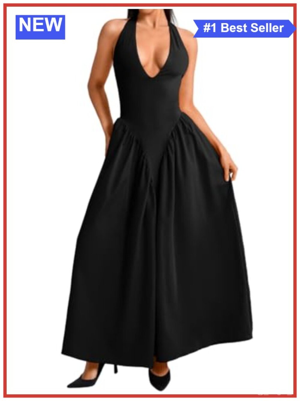 Deep V Neck Halter Maxi Dress Sleeveless Corset Flowy Wedding Guest
